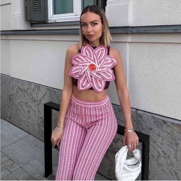 Zara 2pc Knit Set Crop top and Wide leg Pants NWT Bloggers Favorite